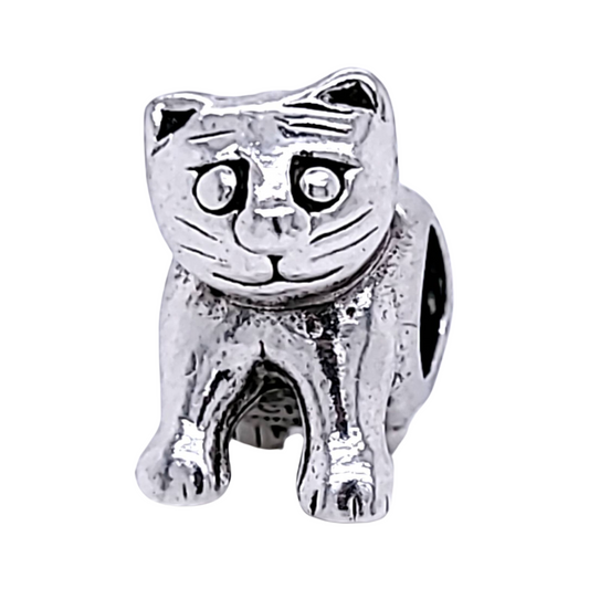 Silver Cat Bead Charm