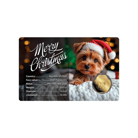 Dog Santa Hat Coin Card 999/1000 1/1000oz - Gold Gift