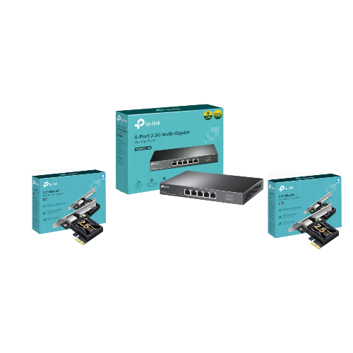 TP Link Network TL-SG105-M2 5-Port 2.5G Multi-Gigabit With X2 2.5 Gigabit PCIe Network Adapter Grade B Preowned