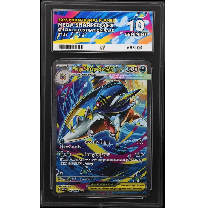 Pokemon 2025 Phantasmal Flames Mega Sharpedo Ex 127/094 ACE Gem Mint 10 Preowned