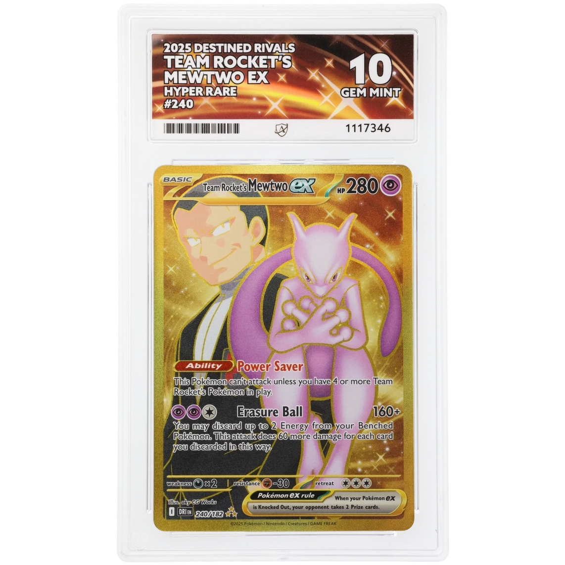 2025 Pokemon Destined Rivals Team Rockets Mewtwo EX HR 240/182 Ace