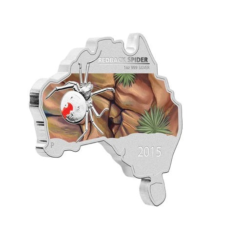2015 Australian Map Shaped Redback Silver 999. 1oz Coin Preowned