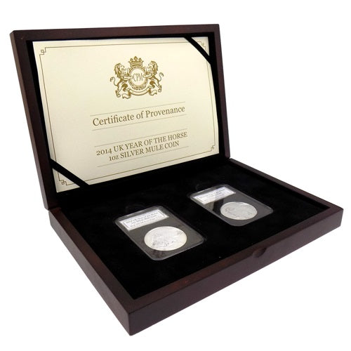 2014 UK Year Of The Horse 1oz 999. Silver Mule Coin Double Set Preowned