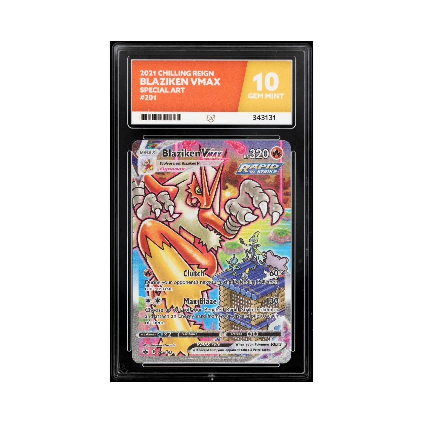2021 Pokemon Chilling Reign Blaziken V Max 201/198 ACE Gem Mint 10 Preowned