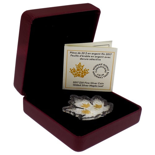 2017 $20 Gilded Maple Leaf Silver 999. 1oz Coin Preowned