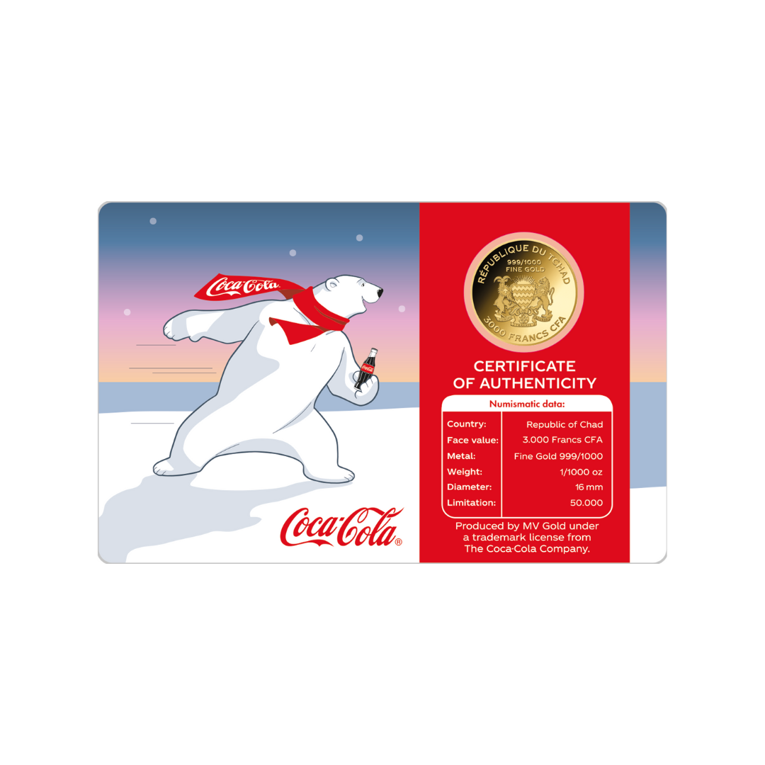 Coca Cola Polar Bear Coin Card 999/1000 1/1000oz - Gold Gift