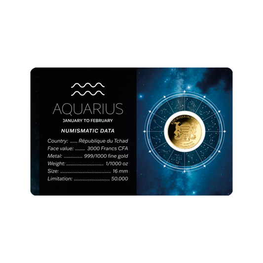 Zodiac Aquarius Coin Card 999/1000 1/1000oz - Gold Gift