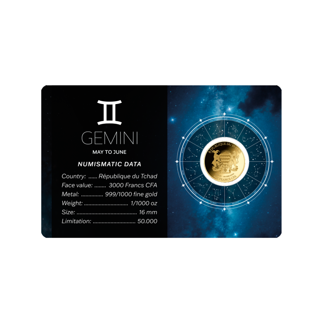 Zodiac Gemini Coin Card 999/1000 1/1000oz - Gold Gift