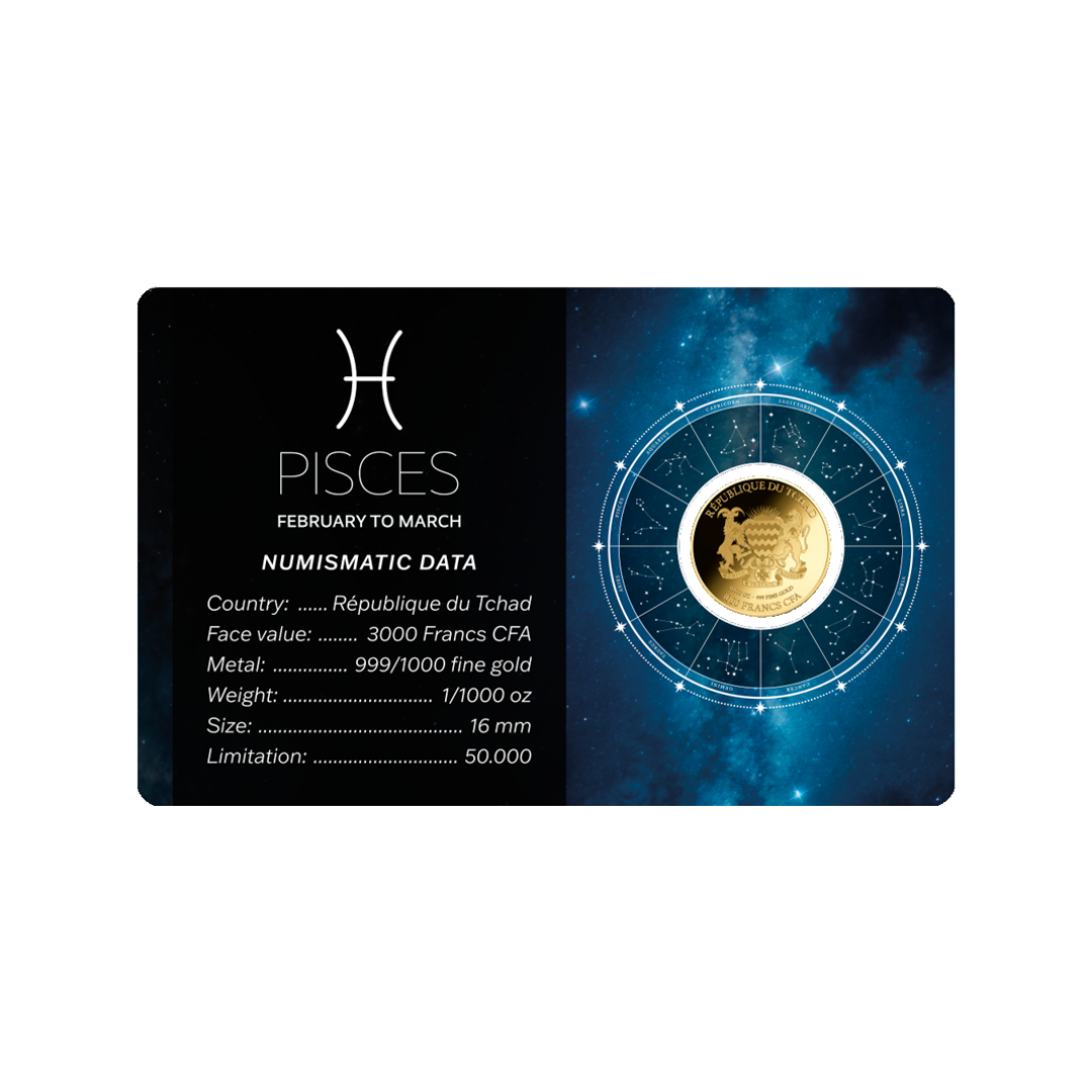 Zodiac Pisces Coin Card 999/1000 1/1000oz - Gold Gift