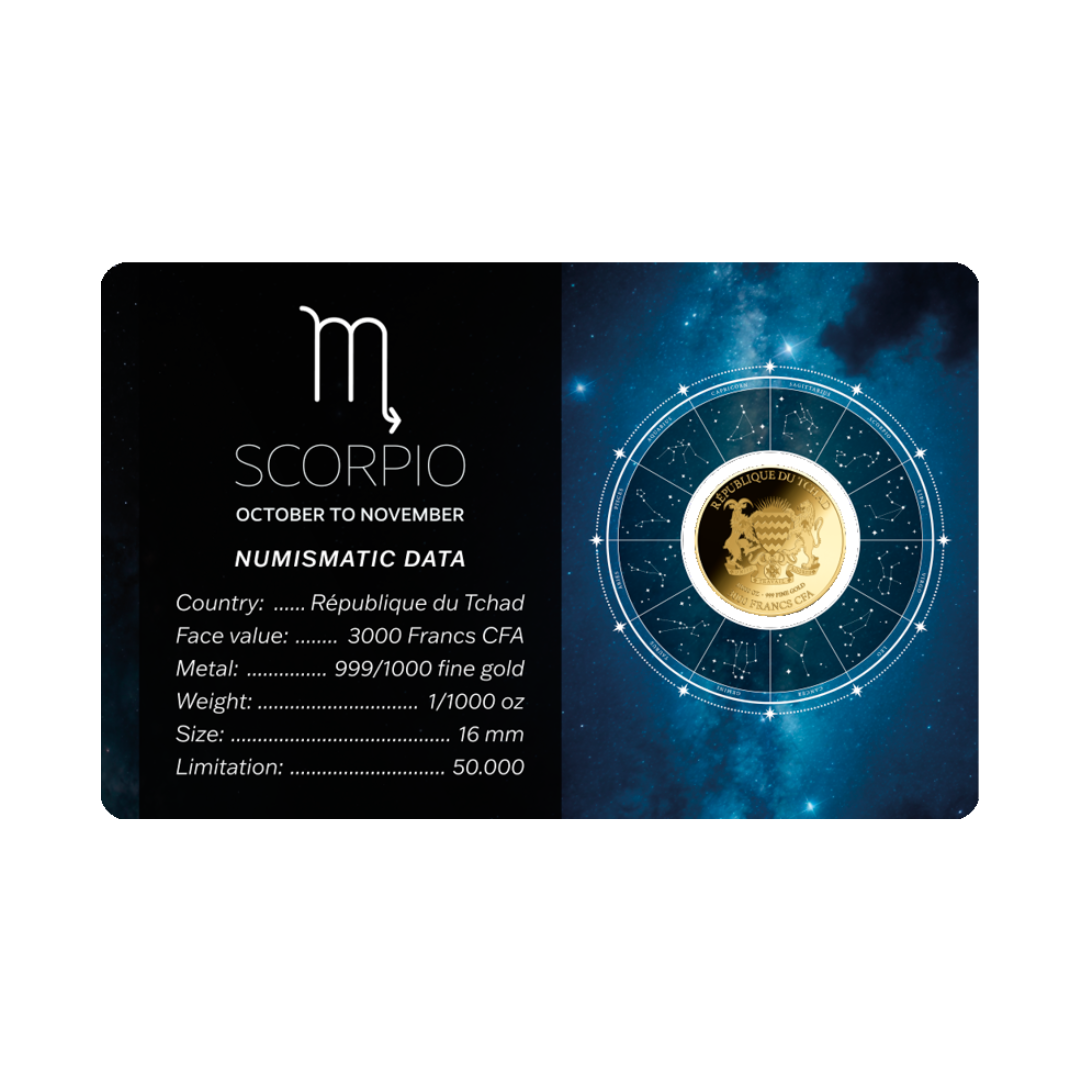 Zodiac Scorpio Coin Card 999/1000 1/1000oz - Gold Gift Preowned