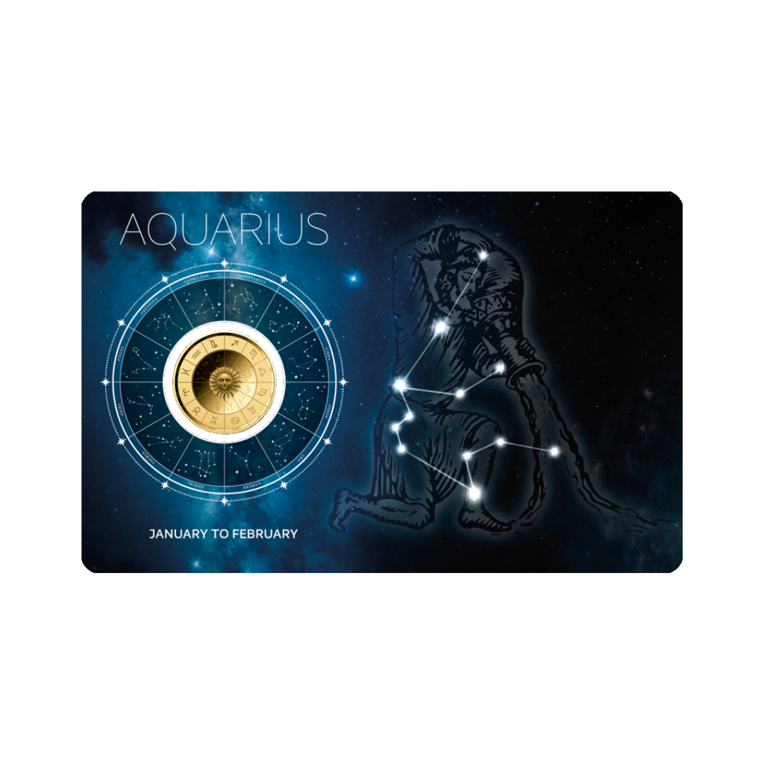 Zodiac Aquarius Coin Card 999/1000 1/1000oz - Gold Gift