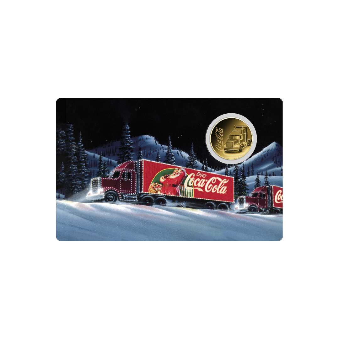 Coca Cola Santa Truck Coin Card - Gold Gift