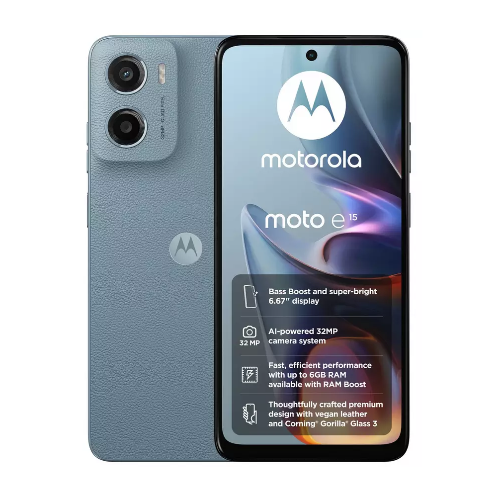 Motorola Moto E15 64GB Dual Sim Unlocked Misty Blue Grade B Preowned