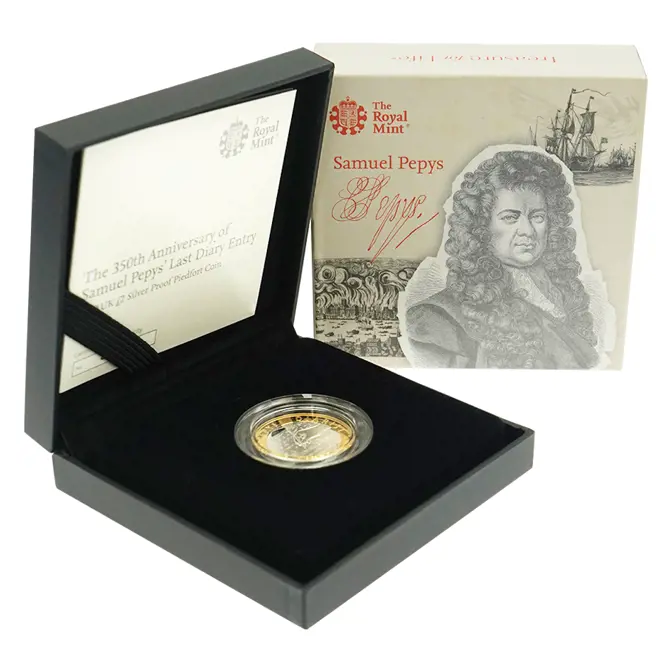 2019 Samuel Pepys UK £2 Silver Proof Coin Preowned