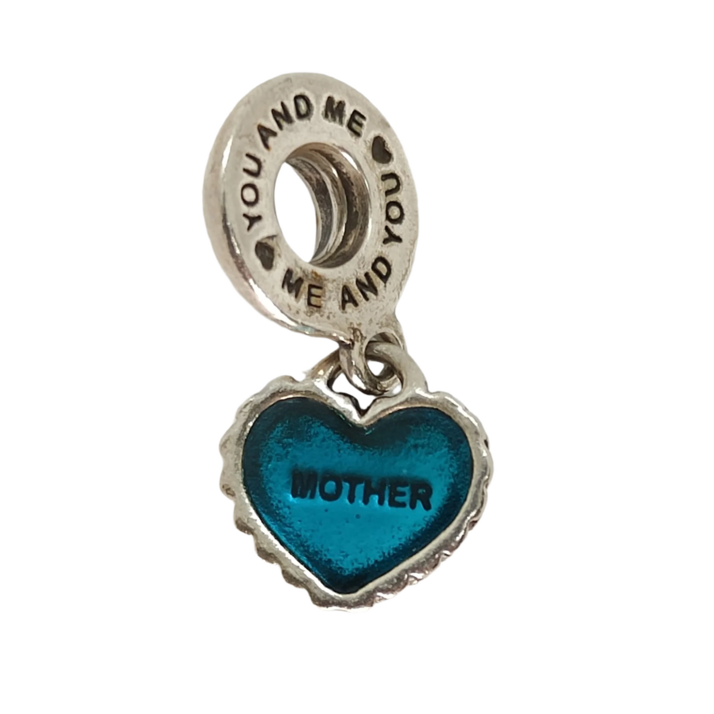 Pandora Charm - 925 Silver Blue Enamel Mother Heart 3.7g Preowned