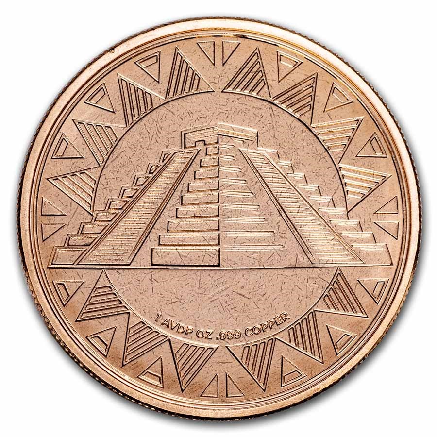1 oz Copper Round Aztec Calendar and Pyramid