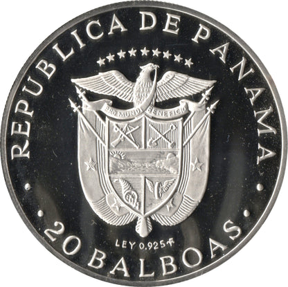 1974 Panama 20 Balboas Simón Bolívar Coin 129.59g 925 Silver Proof