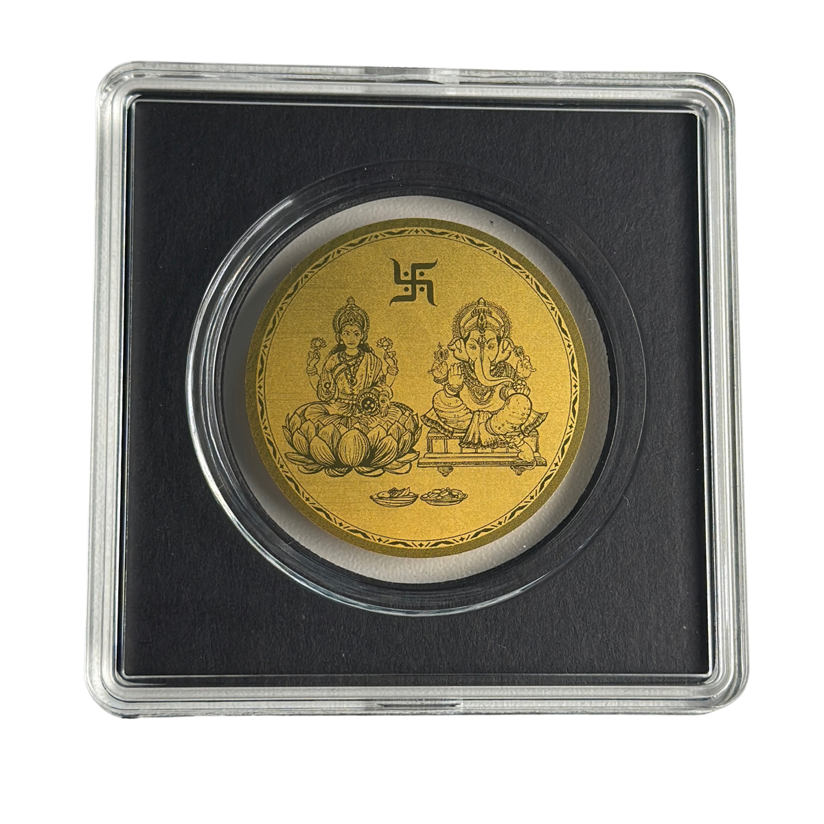 Lakshmi and Ganesh 1/200oz gold coin in its capsule and presentation box