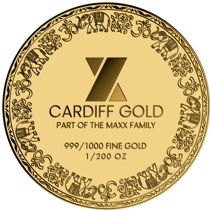 Cardiff Gold coin reverse marked 999/1000 fine gold, 1/200 oz