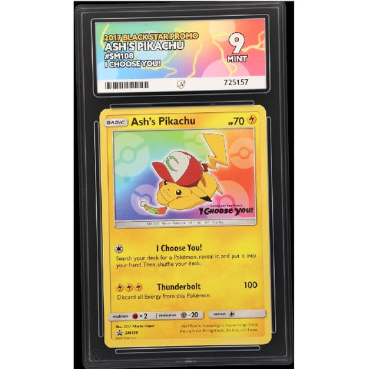 2017 Pokemon Black Star Promo Ash's Pikachu SM108 ACE Mint 9 Preowned