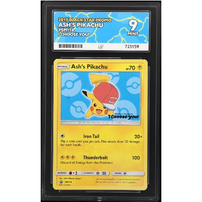 2017 Pokemon Black Star Promo Ash's Pikachu SM114 ACE Mint 9 Preowned