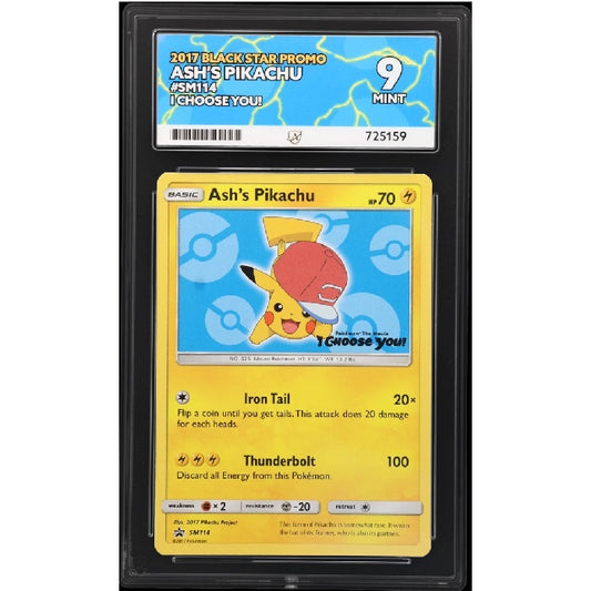 2017 Pokemon Black Star Promo Ash's Pikachu SM114 ACE Mint 9 Preowned