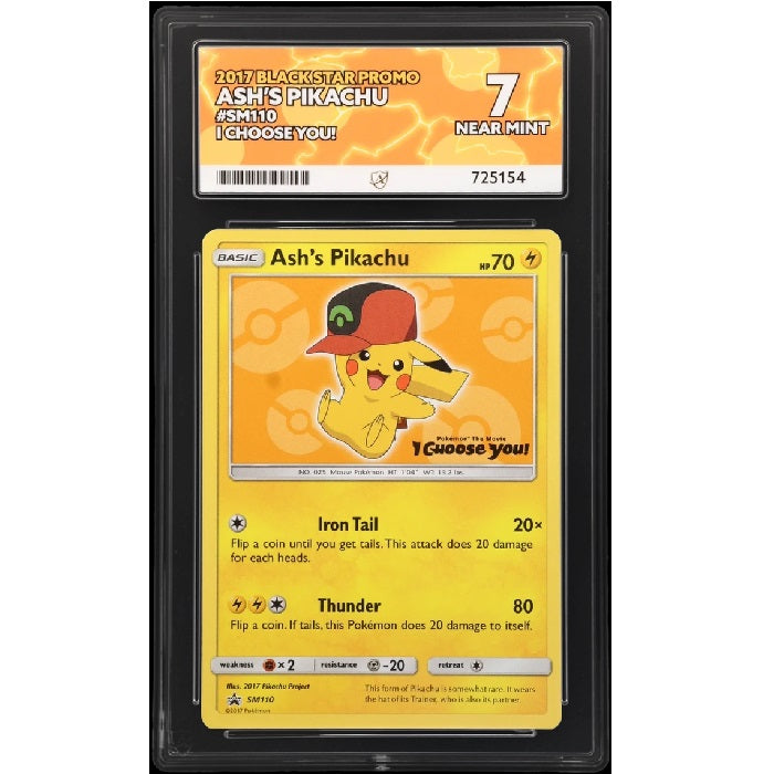 2017 Pokemon Black Star Promo Ash's Pikachu SM110 ACE 7 Near Mint Preowned