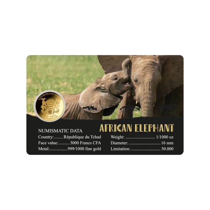 American Elephant Coin Card 999/1000 1/1000oz - Gold Gift Preowned