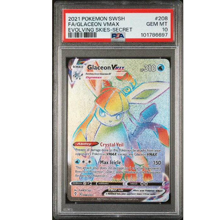 2021 Pokemon Evolving Skies Glaceon Vmax 208/203 PSA Gem Mint 10 Preowned