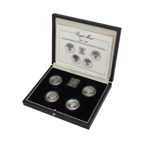 Royal Mint 1984-1987 UK £1 Silver Proof Piedfort Collection 925 Silver 68g Preowned