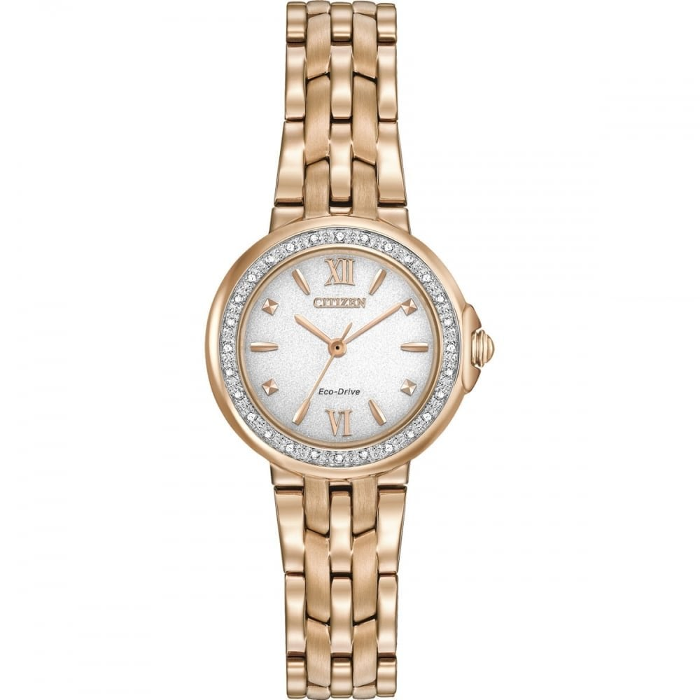Citizen Ladies Diamond Set Rose Gold Eco-Drive EW1993-50D Grade B Preowned