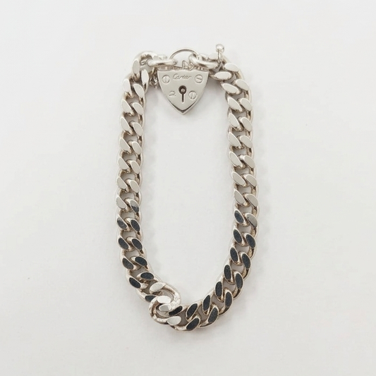 925 Silver Bracelet With Heart Approx 30.8g Preowned