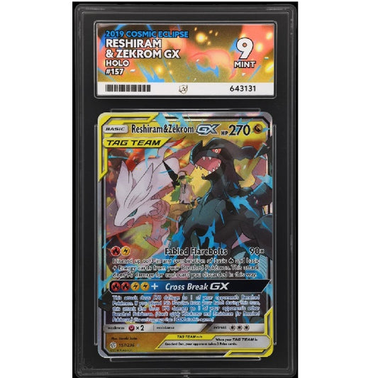 2019 Pokemon Cosmic Eclipse Reshiram & Zekrom Gx 157/236 ACE Mint 9 Preowned