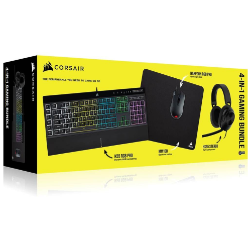 Corsair 4-in-1 Gaming Bundle K55 RGB Pro MM100 Harpoon RGB Pro HS55 Stereo Preowned