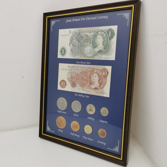 Great Britain Pre-Decimal Currency Framed Coins and Banknotes Preowned