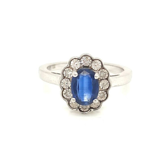 925 Silver Blue & White Flower Ring Q 3.7g Preowned