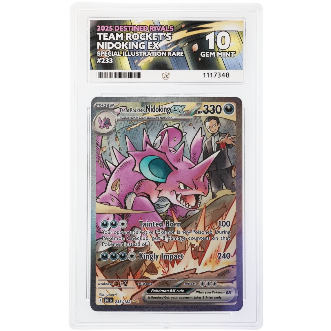 2025 Pokemon Destined Rivals Team Rockets Nidoking EX SIR 223/182 Ace 10 Gem Mint Preowned