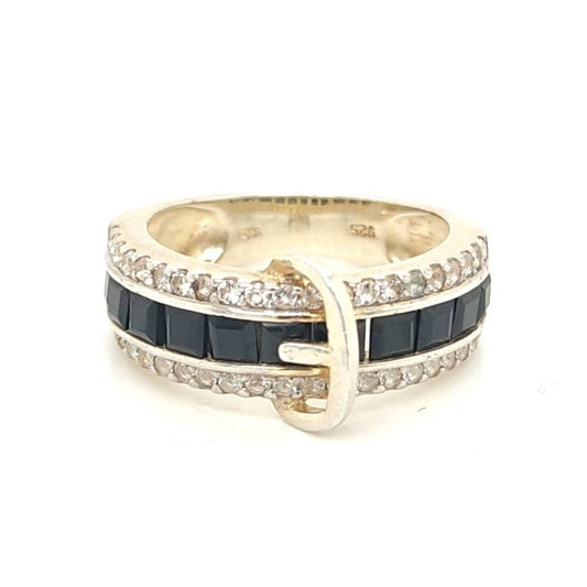 925 Silver Stone Buckle Ring S 6.7g Preowned
