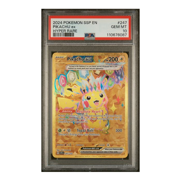 2024 Pokemon Surging Sparks Pikachu Ex Hyper Rare 247/191 PSA Gem MT 10 Preowned