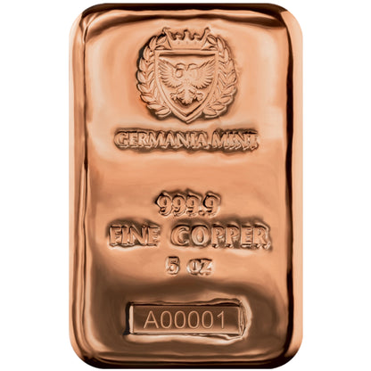 Germania Mint Copper Cast 5oz Bullion Bar 999.9