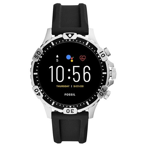 Fossil Gen 5 Garrett HR FTW4041 Stainless Steel Black Silicone Grade B Preowned