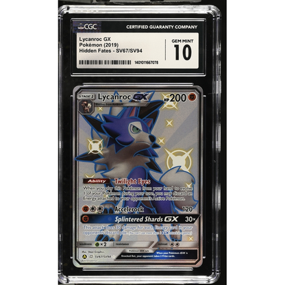 2019 Pokemon Hidden Fates Lycanroc GX SV67/SV94 CGC Gem Mint 10 Preowned