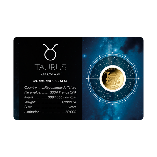 Zodiac Taurus Coin Card 999/1000 1/1000oz - Gold Gift Preowned