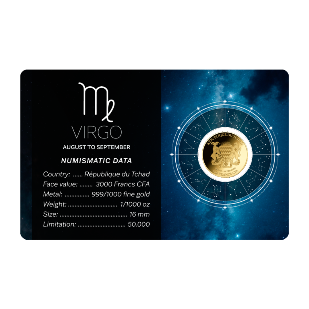 Zodiac Virgo Coin Card 999/1000 1/1000oz - Gold Gift Preowned