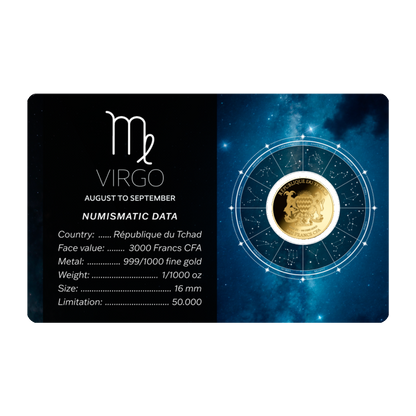 Zodiac Virgo Coin Card 999/1000 1/1000oz - Gold Gift Preowned