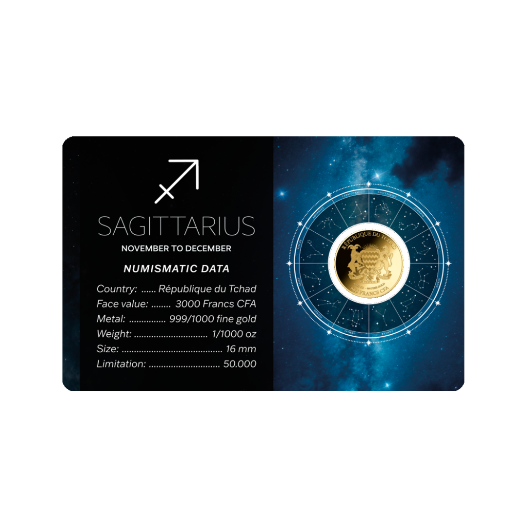 Zodiac Sagittarius Coin Card 999/1000 1/1000oz - Gold Gift Preowned