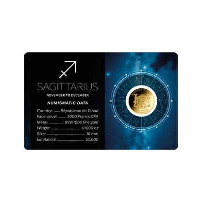 Zodiac Sagittarius Coin Card 999/1000 1/1000oz - Gold Gift Preowned
