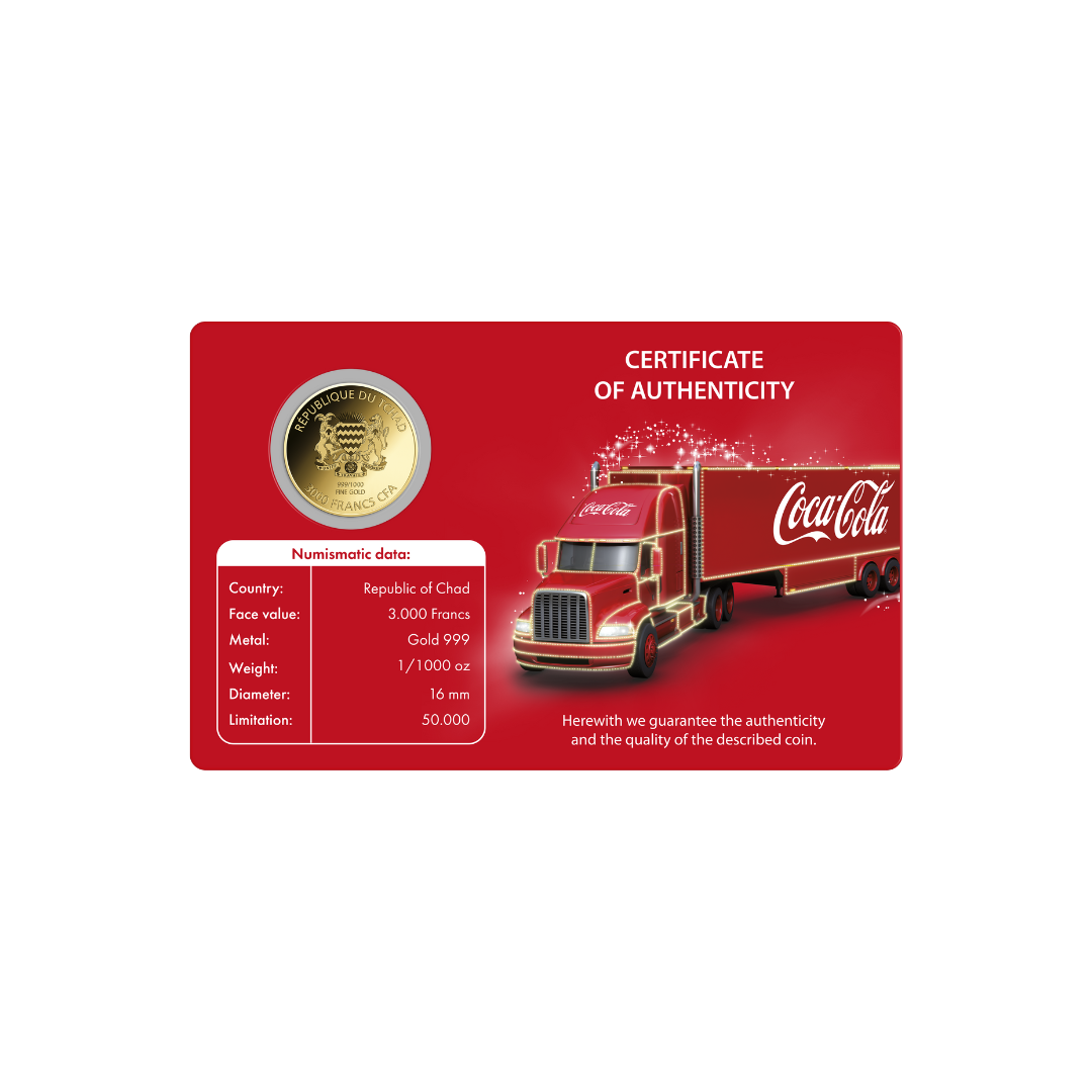 Coca Cola Santa Truck Coin Card - Gold Gift