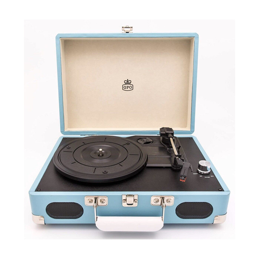 GPO Soho Retro Briefcase Style 3 Speed Turntable Sky Blue Preowned Grade B Collection Only
