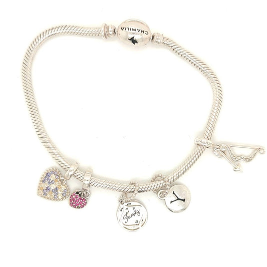 925 Silver Charm Bracelet With Charms 7" 20g Preowned